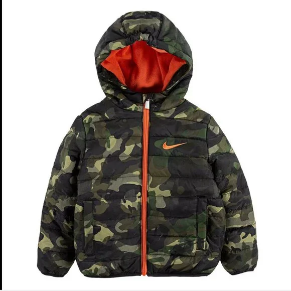 NWT Boys Nike mid-weight camo puffer coat with pockets - Picture 1 of 2